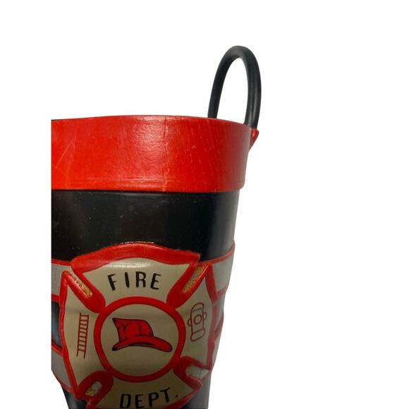 Fire Department Boys Rubber Waterproof Mid-Calf Red Black Pull On Rain Boots - Picture 10 of 13